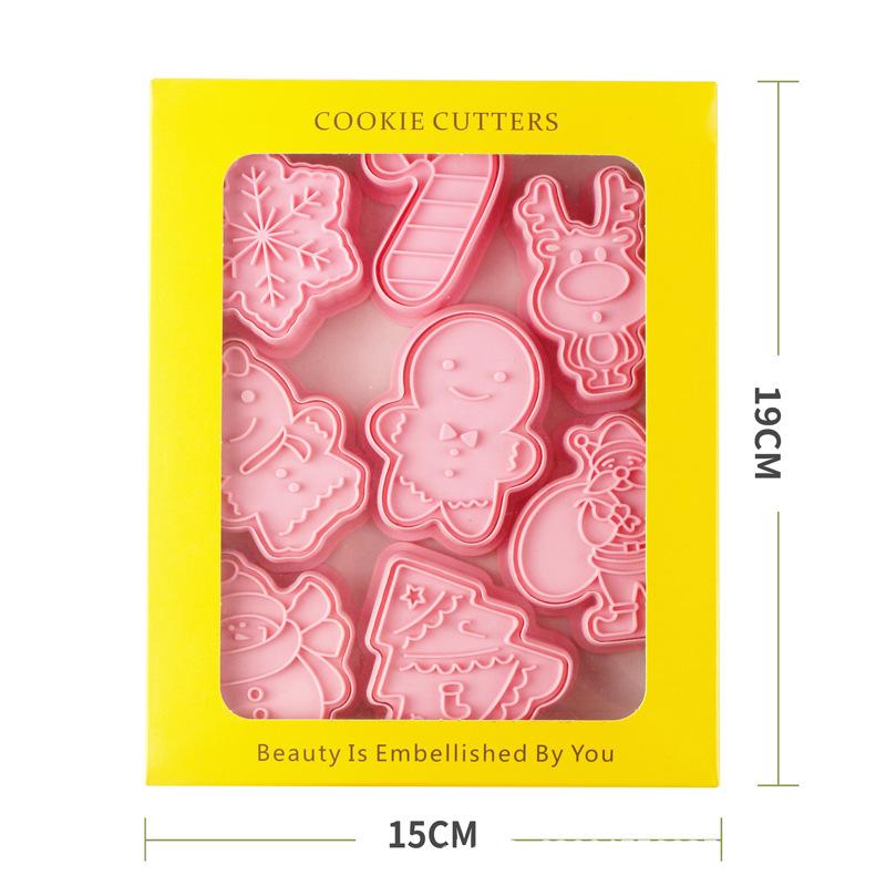 8Pcs Christmas Cookie Tools 3D Biscuit Mold Santa Snowman Tree Elk Cookie Mould Stamp Xmas New Year Party Baking Tools