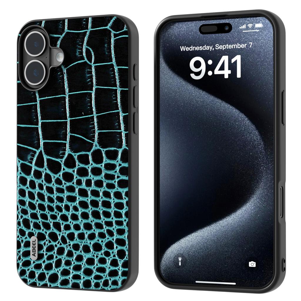 Pro iPhone 16 Plus Pouzdro Pravá Hovězí Kůže Zadní Kryt na Telefon Krokodýlí Textura