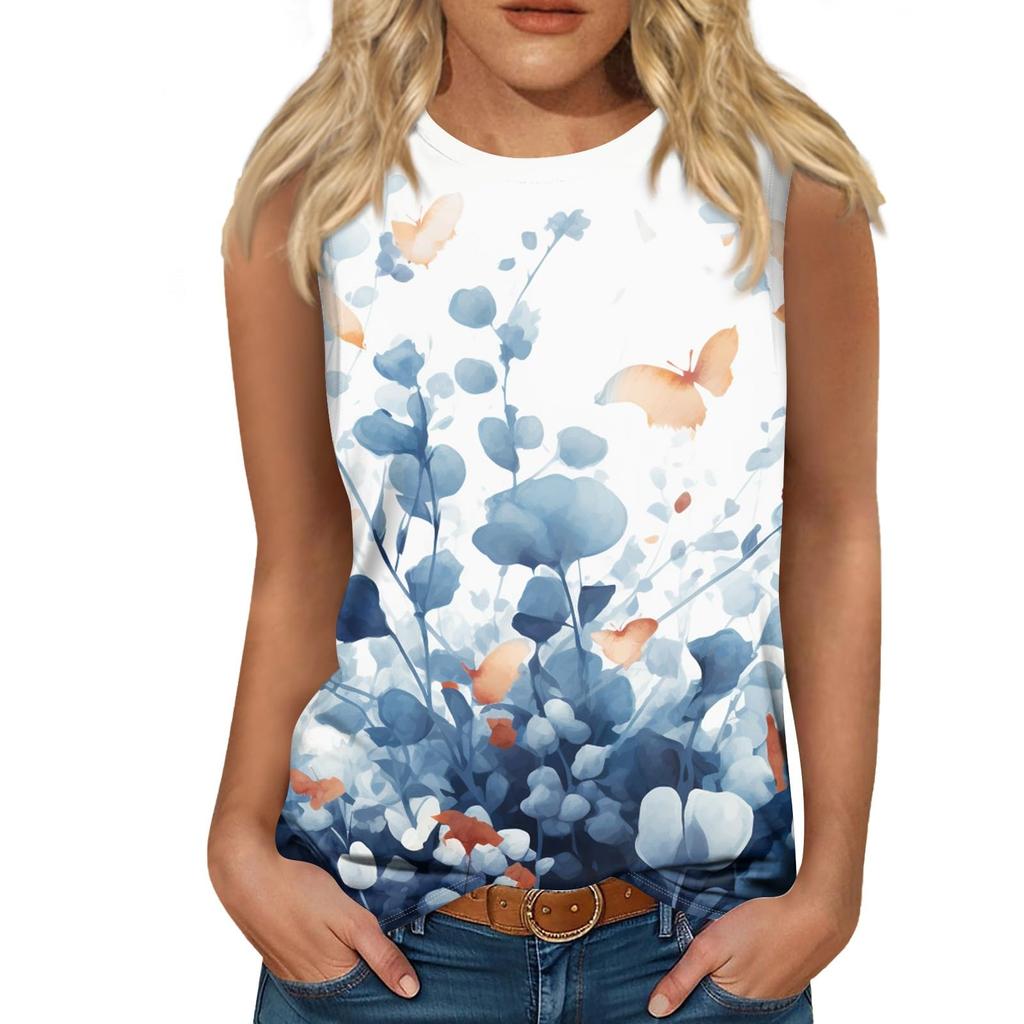 New Sunflower 3D Printed Tank Top Women's Round Neck Casual Flower Tank Top Off Shoulder Y2k Elegant Sleeveless Top Tank Top Women's Clothing