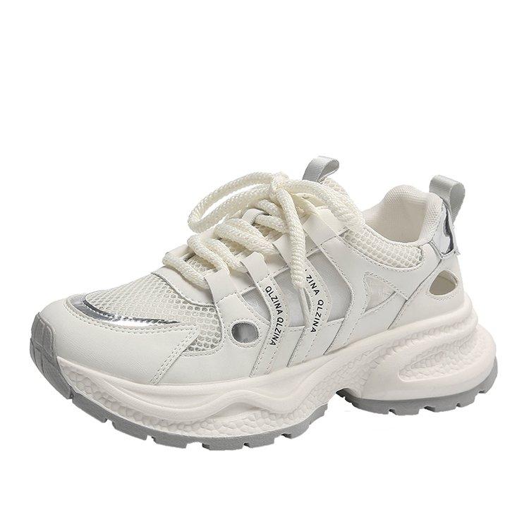 

Спортивная обувь женская новинка осень 2024 года с буквами сетка дышащая вулканизированная обувь повседневная теннисная белая толстая дышащая Zapatos De Mujer 35 серебряный