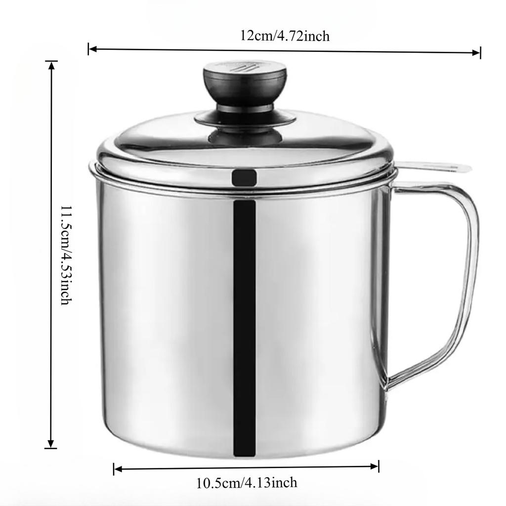 Bacon Grease Container with Filter1.3LStainless Steel Cooking Oil Container with Lid and Easy Grip Handle for Storing Frying Oil