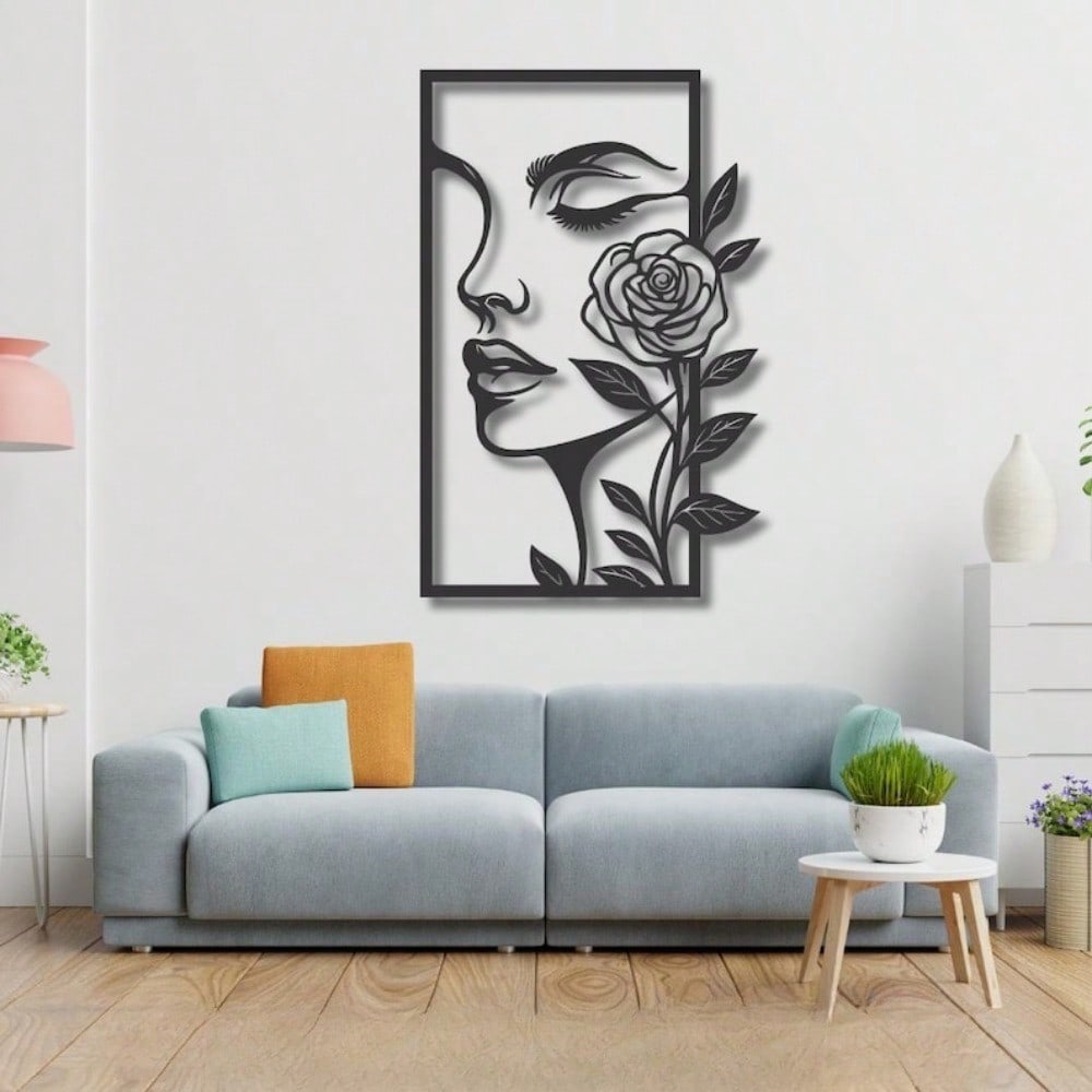 1pc Minimalist Woman Face Line Art Metal Wall Decor, Elegant Indoor Outdoor Hanging Ornament Gift