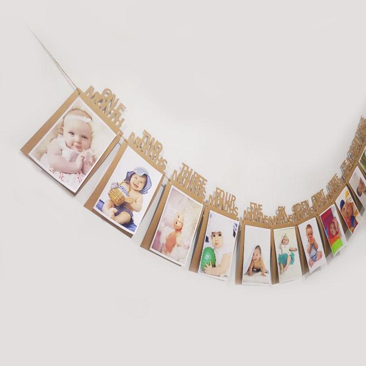 Infant Souvenirs One Year 12 Months Po Banner Baby Boy Girl 1 Year Birthday Party Decoration Garlands Newborn Pography
