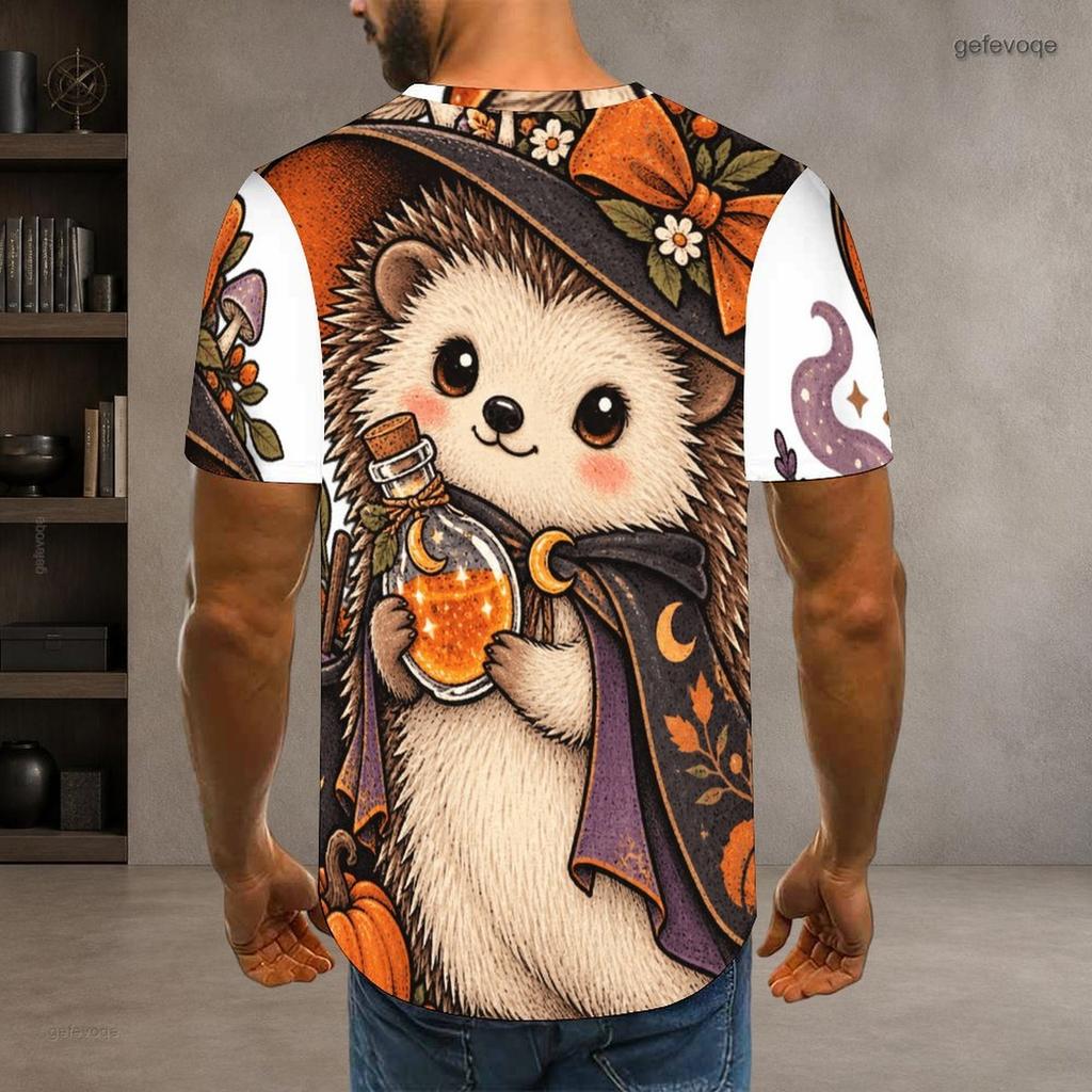 Men Plus Size Round Neck Short Sleeve T Shirt Halloween Sloth Printed Casual Tops