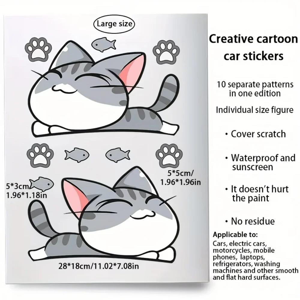10pcs Cat Fish Car Stickers Auto Wheel Brow Bumper Sticker Scratches Cover Body Decoration Decals Motorcycle Waterproof Decals