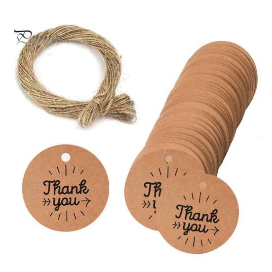 Natürliche Papieranhänger 100 Stück Danke mit Schnur, Runde Geschenkanhänger, Vorgeschnittenes Hochzeitsgastgeschenk-Etikett mit Loch zum Aufhängen für Partygeschenke und