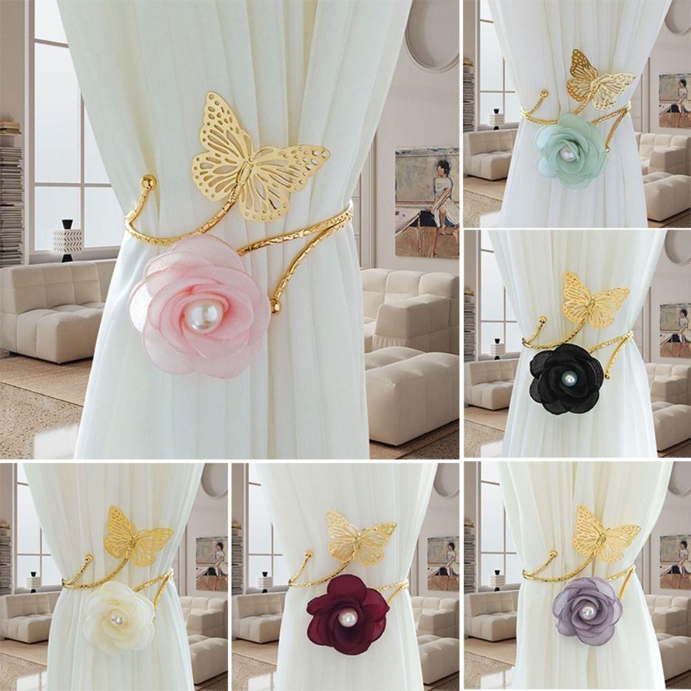 Moderna Fjärilsblommor Gardineremband Metall Hålfria Gardiner Spännen Justerbara Handgjorda Gardiner Fästanordningar