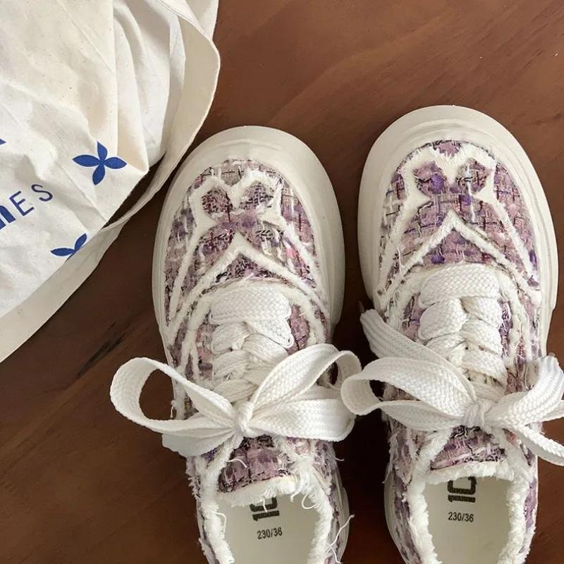 Fashion Pink Lace Up High On Platform Woman Footwear Low Canvas Shoes For Women Whit With — фото 3