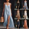 Summer New Suspender Dress European and American Fashion Women's Clothing Suspender Side Split V-neck Dress
