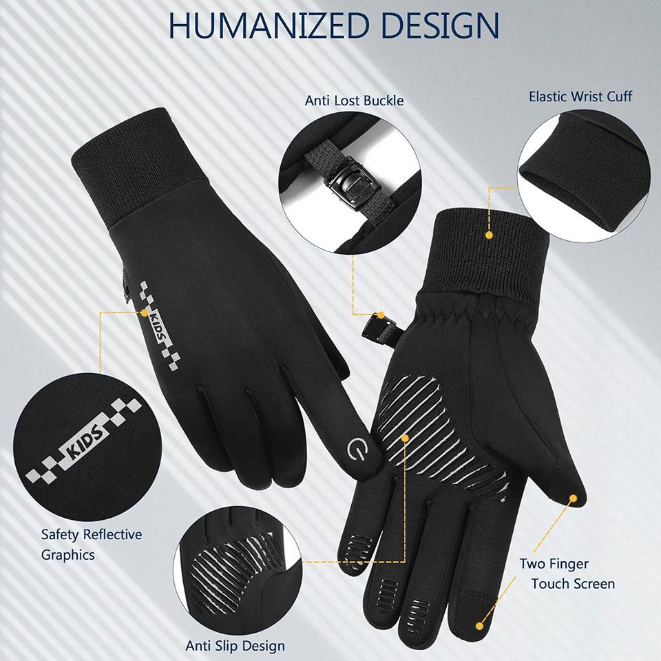 Loogdeel Touchscreen Outdoor Radsport Sport Warm Winter Laufen Ski Winddicht Wasserdicht Handschuhe Jungen Mädchen Kinderhandschuhe