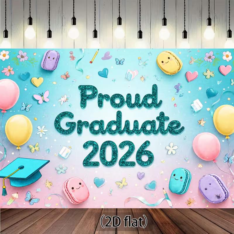 

2D Pastel Graduation Photography Backdrop, Proud Graduate 2026 Decor 47.2x31.5inch/120*80cm