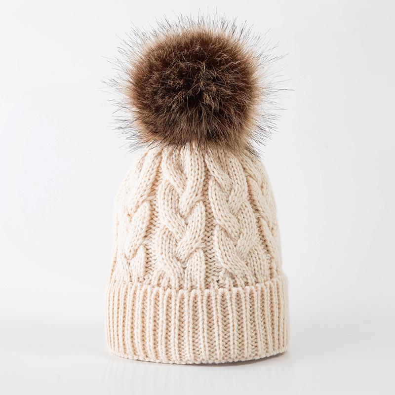 Large Pom-Pom Thick Woolen Beanie for Women and Children - Trendy Cable Knit Design for Autumn and Winter