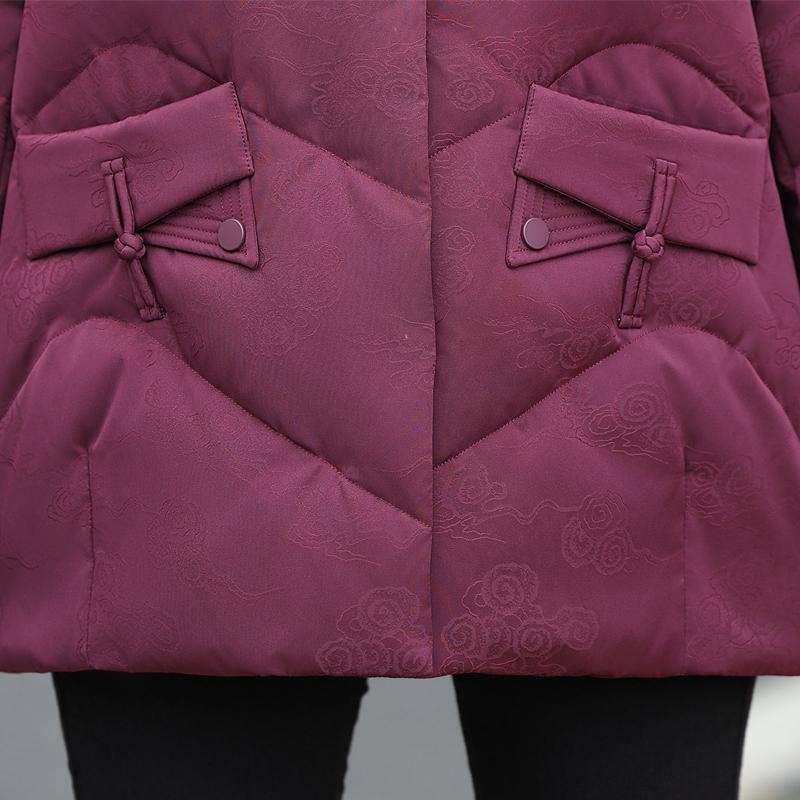Kobiety w średnim wieku Zimowe Krótkie Kurtki Puchowe Vintage Parki z Haftem z Kapturem Eleganckie Grube Ciepłe Rozmiar Plus Płaszcze Puchowe Damska Odzież Wierzchnia
