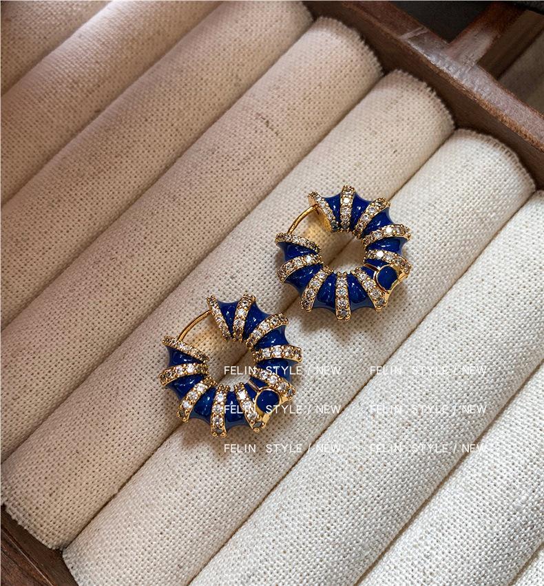 2025 Blue Enamel Drip Glaze Diamond Hoop Earrings: Elegant, Feminine, Luxury.