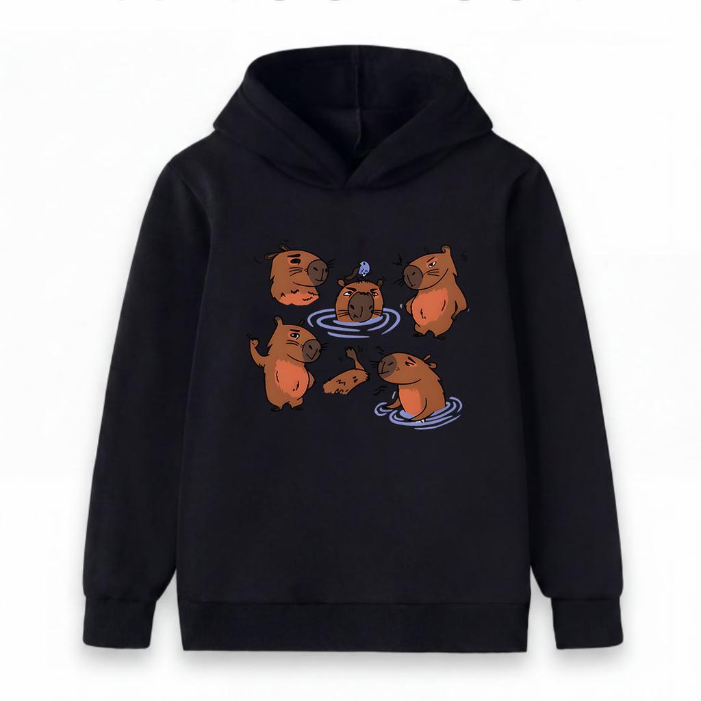 Kids Boys Girls Pullover Hoodie, Cute Cartoon Capybara Pattern Casual Warm Hooded Sweatshirt for Children Daily Wear School Holiday Outfit