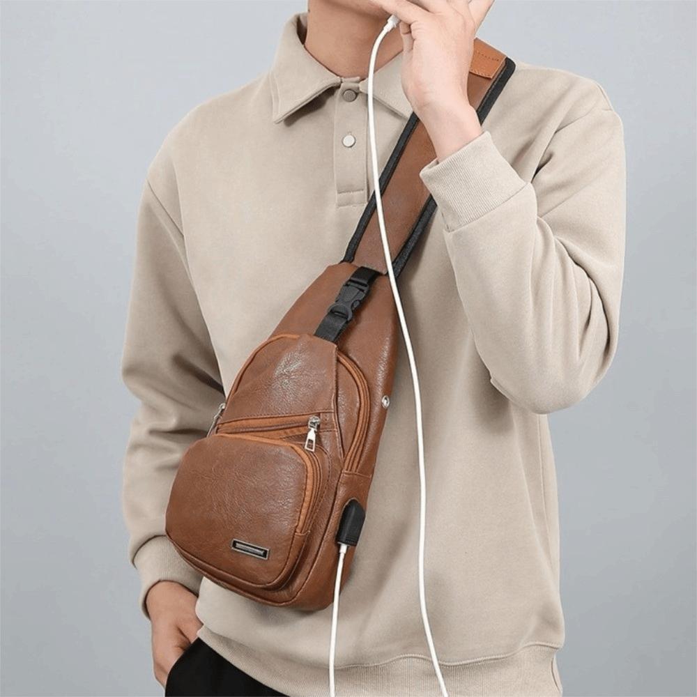 Multifunctional Men's Crossbody Sling Bag USB Charging Single Shoulder Bag Casual Wear