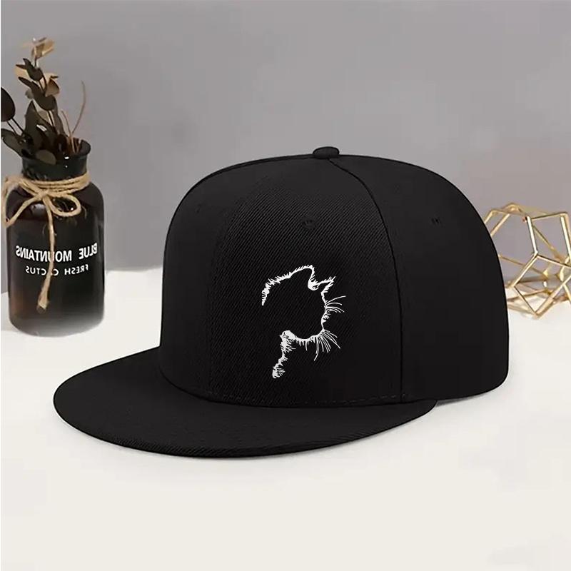 Simple Cat Print Design Flat Brim Hat Unisex Fashionable Outdoor Breathable Duck Bill Sports Hat