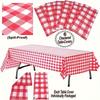 10 Pcs. Disposable Checkered Tablecloths - Perfect for Outdoor Picnics, Birthday Parties, and Festive Celebrations Red and White Plastic Tablecloths