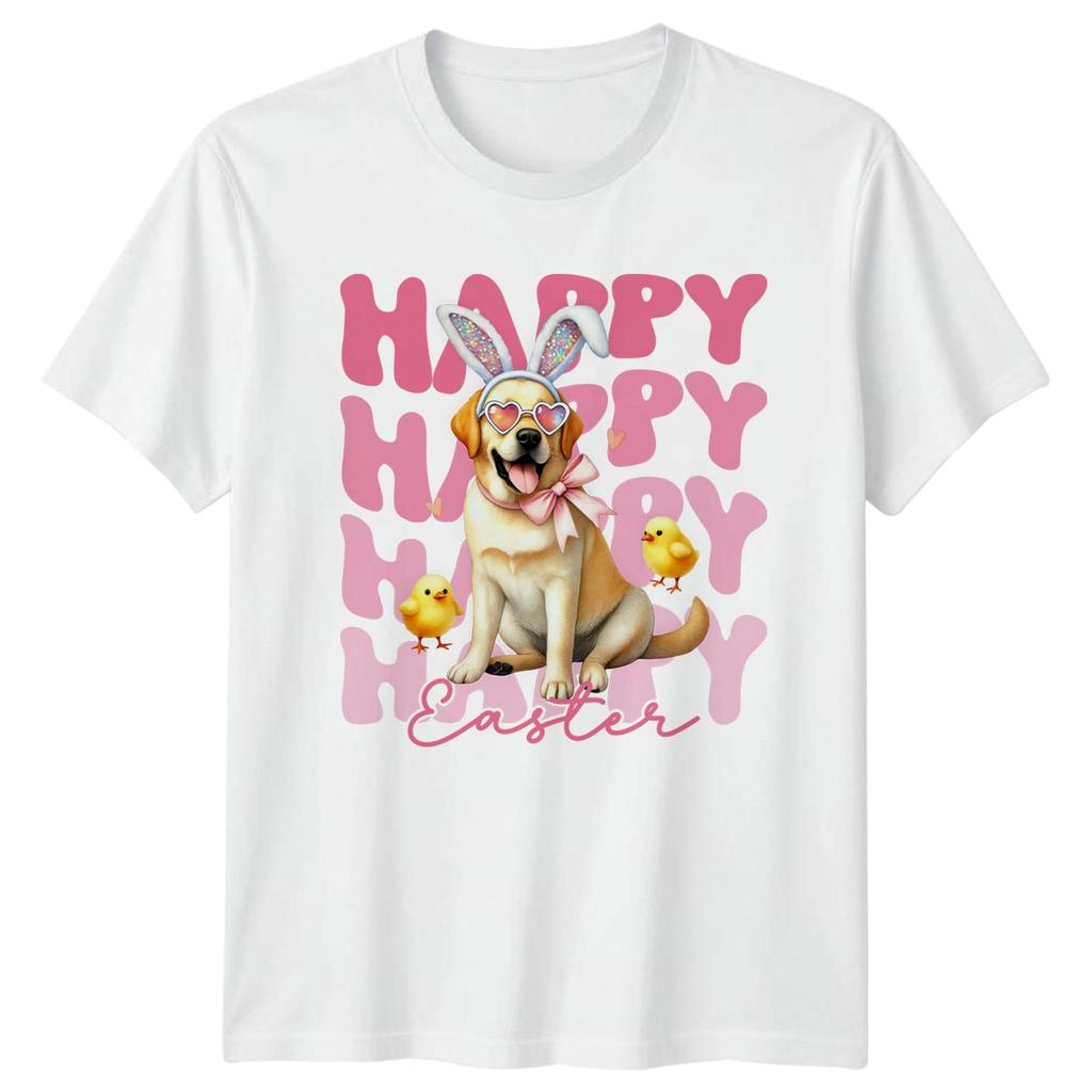 Happy Happy Happy Easter Womens T-Shirt Labrador Puppy Chicks Easter Holiday
