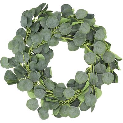 Ghirlandă de eucalipt artificială de 200 cm, coroană falsă realizată manual, agățată pentru acasă, grădină, birou, petrecere de nuntă, fundal, arc decor de perete