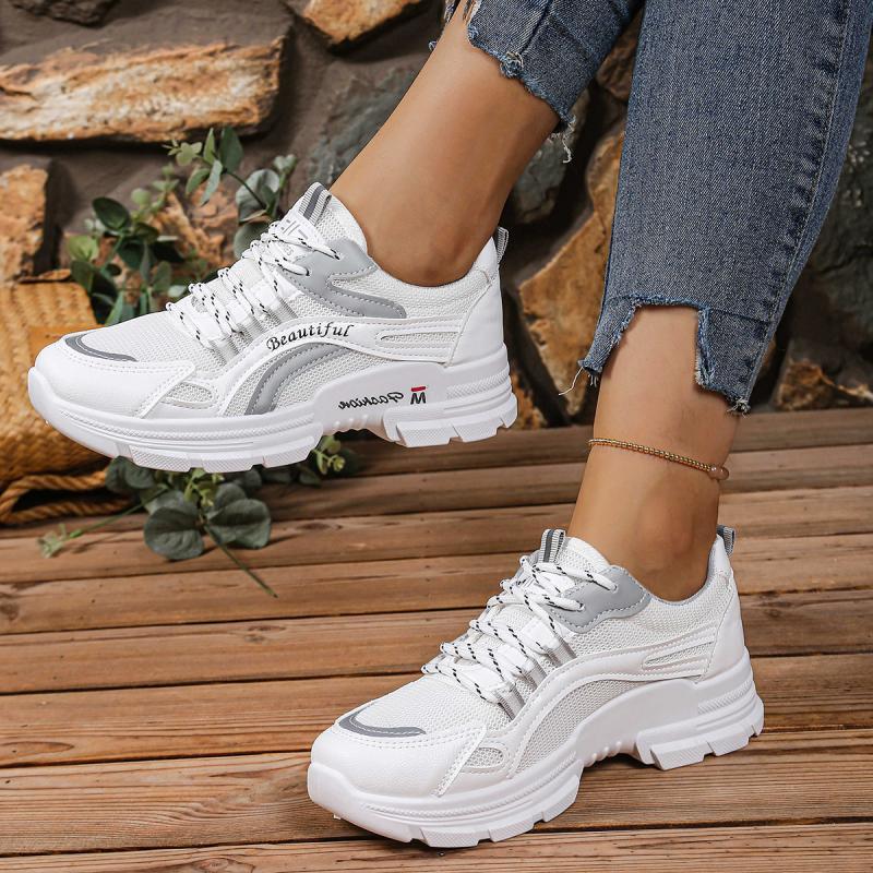 Fashion Fashion Mix Color Lace Up Sneakers Women 2025 Autumn Breathable Mesh Thick Bottom Sports Shoes Comfort Non Slip Running Shoes