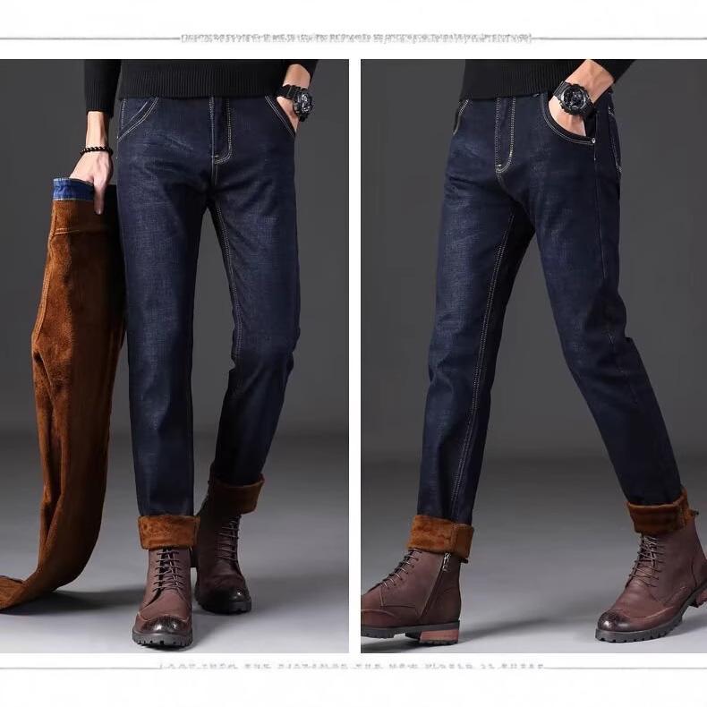 New Velvet Jeans Men's Business Versatile Autumn and Winter Casual Wear-resistant Washed Straight Pants Men