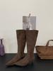 2025 New Fashion Versatile European and American Style Suede Pointed Head Thin Heel Low Heel Boots Thin High Boots Women