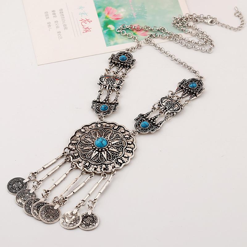 Vintage Style Engraved Long Round Fringed Necklace Sweater Chain