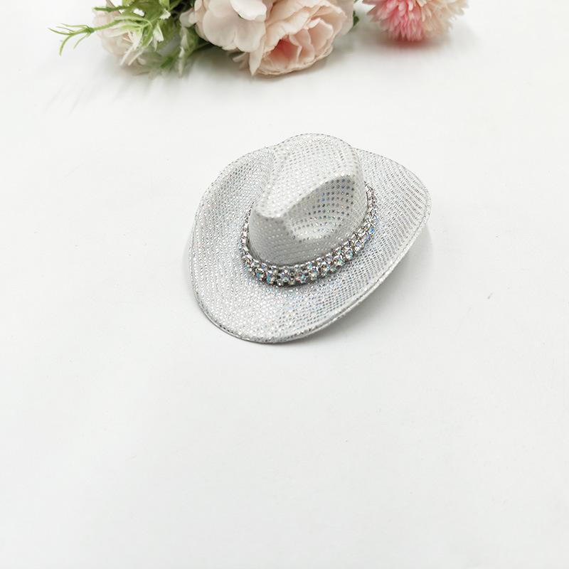 Mini Neon Glitter Cowboy Hat Hair Clip Glowing Disco Party Decoration Accessories 10 cm Holographic Party Disco Supplies
