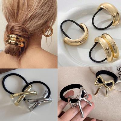 2pc Europe and America Personalized Alloy Elasticity Hair Ties for Women Girls Ponytail Holder Hair Rings Rope Accessories