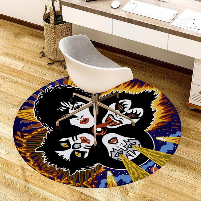 1 Stück KISS Band Symbolisches Kunstwerk Runder Teppich, Hergestellt aus Polyester, Perfekt zur Dekoration von Bürostühlen, Wohnzimmern