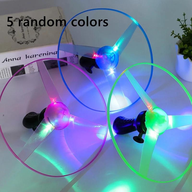 Pull-string Led Flashing Flying Saucer Toy, Light Up Ufo Spinning Disc, Outdoor Interactive Hand-powered Flying Toy For Kids