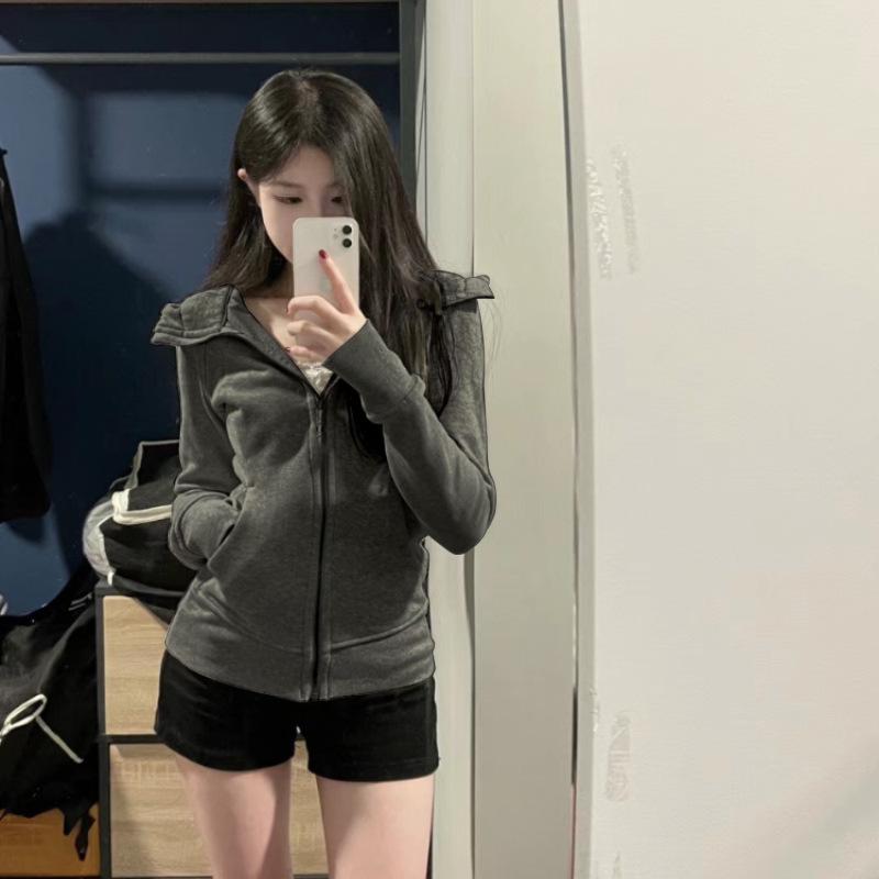 

Женская толстовка с капюшоном приталенного кроя, с поясом на золотой молнии, идеально подходит для начала осени, корейский шик, прямой плечевой пояс Medium