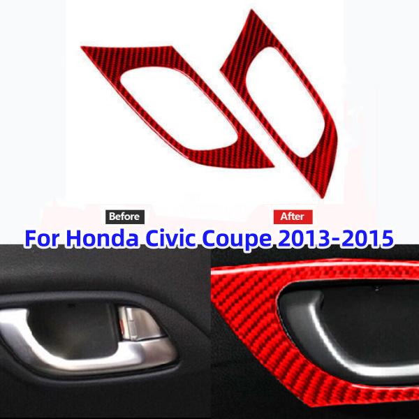 Red Carbon Fiber Door Handle Decor Trim Cover For Honda Civic Coupe 2013-2015