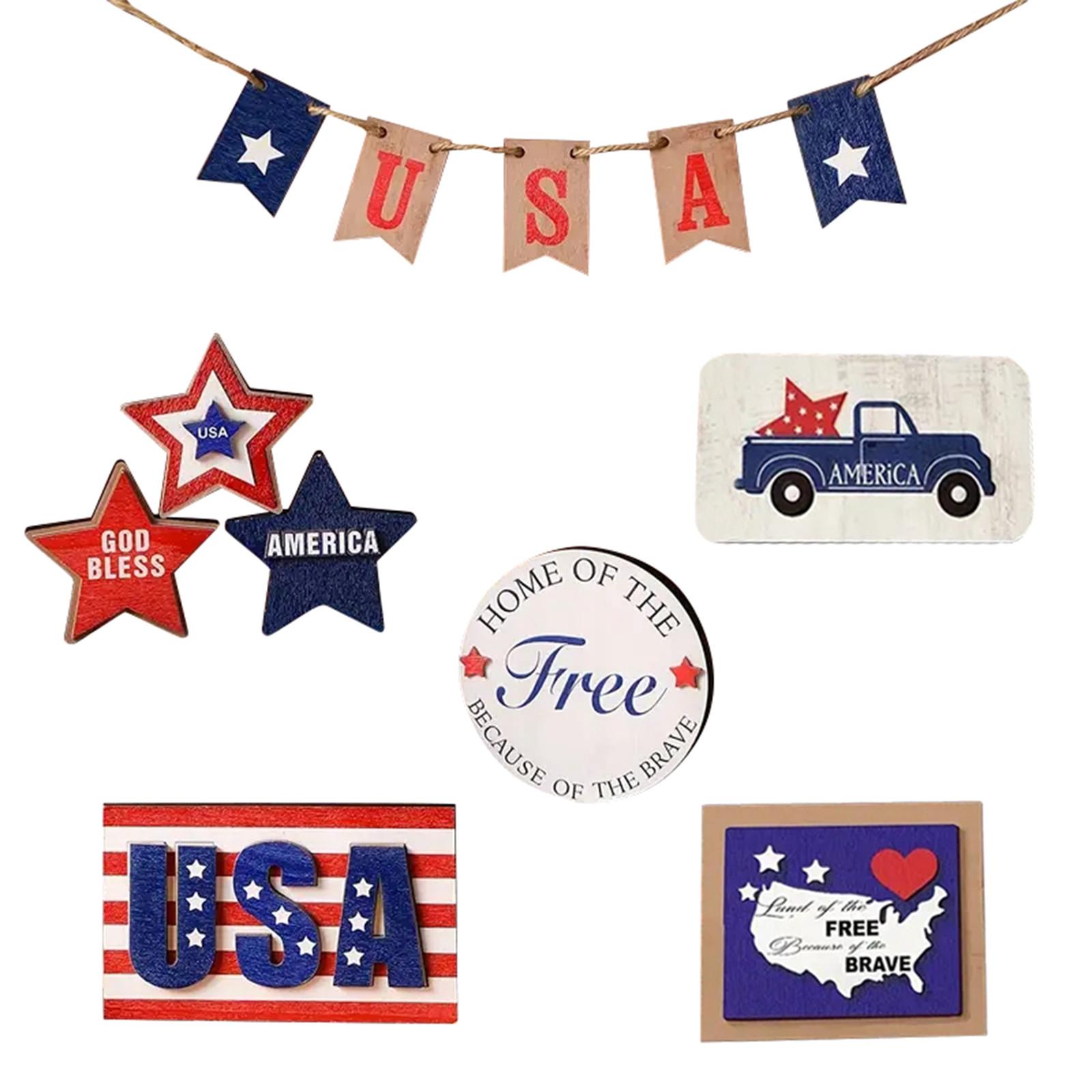 

12 шт. многослойное украшение для подноса, патриотическое многослойное украшение для подноса, патриотические деревянные знаки разноцветный