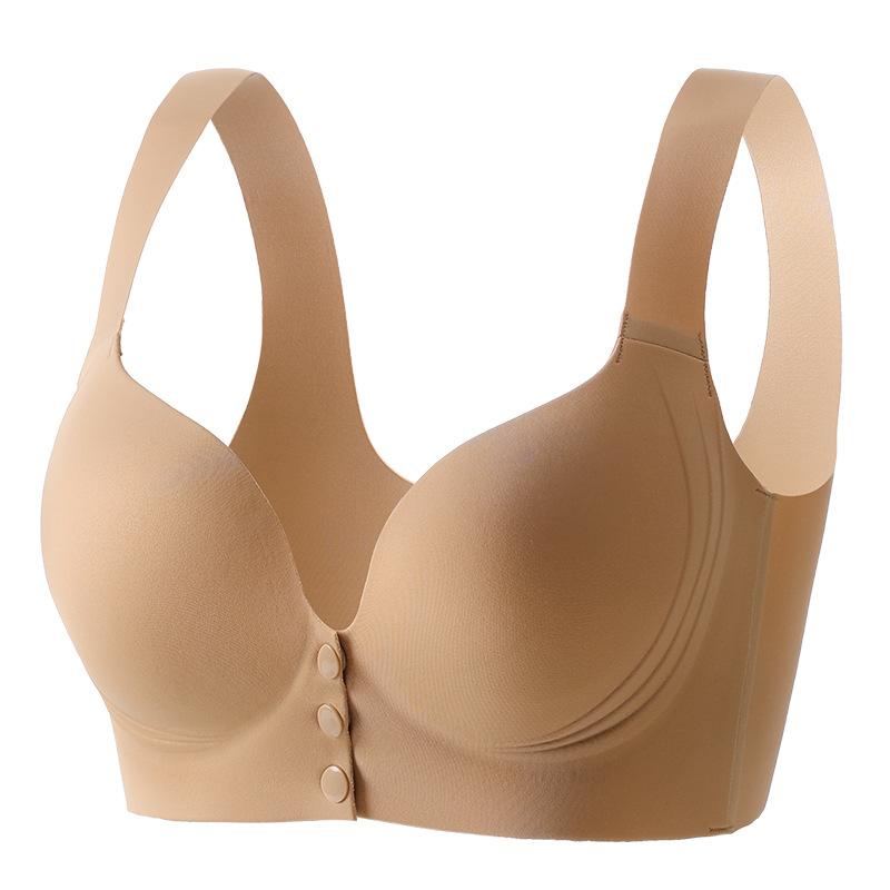 Seamless Underwear Women's Front-buttoned Bra No Underwire Gathering Bra Thin Vest Bra Push Up Bra