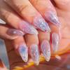 24Pcs Pink Almond False Nails Butterfly Ballet with French Design Wearable Fake Nails Simple Artificial Press On Nails Tips Art