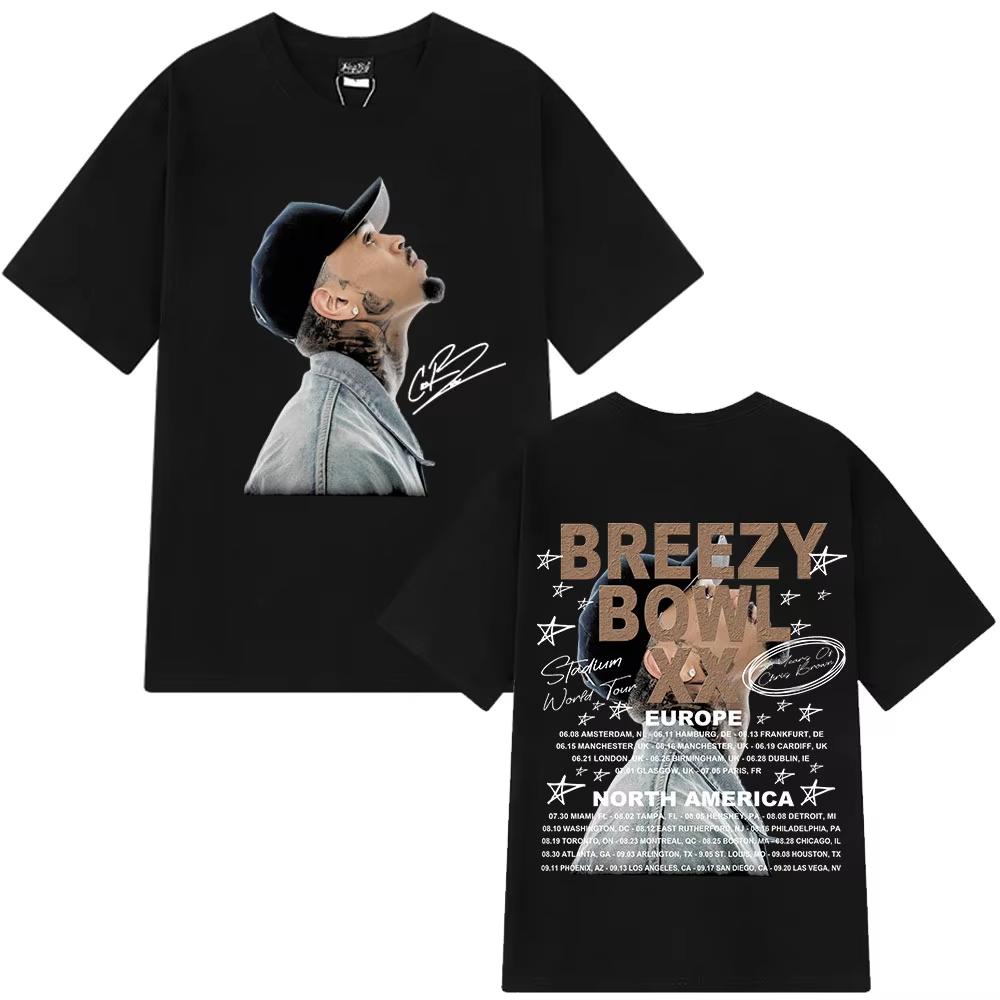 Chris Brown Breezy Bowl XX Tour 2026 Singer Hip Hop Music Corn Congee Informal Music Mens Comfortable Cotton Tshirt XL
