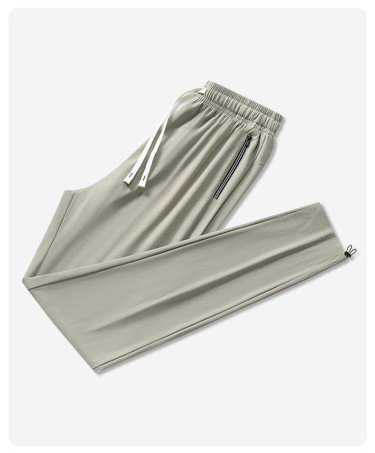 Extra dlouhé 120cm letní kalhoty z ledového hedvábí pro vysoké muže - Tenké s rovnými nohavicemi a 110cm plochou nohavicí se stahovací šňůrkou