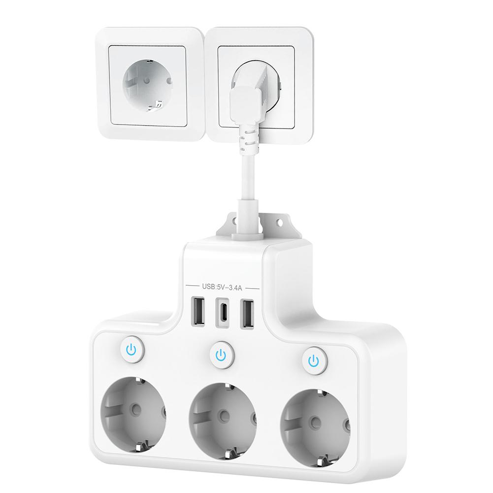 Power Strip 3-Way Cord Socket Multiple Socket Travel  Max 4000W Outlets Charging Ports EU -Plug Wall Power Strip