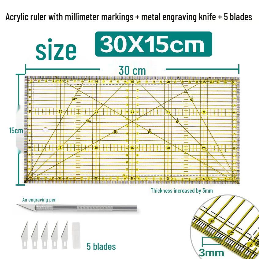 Acrylic Patchwork Ruler Set: Inch-Centimeter Tailor, Cutting, Drawing, and DIY Engraving Tools.