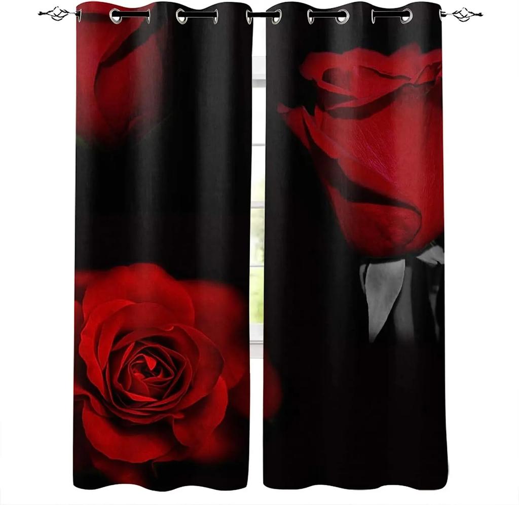 Mehrfarbiges Rosenmuster Hochverdunkelnde Schlafzimmervorhänge Dunkler Stil Zuhause Dicke Verdunkelungsvorhänge Verschiedene Rosenstile Fenstervorhang