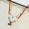 Kirsch-Anhänger Halskette, Doppellagige Zarte Halskette, Dünne Kette Choker, Rote Perle Süße Kirsche Halskette, Schmuckgeschenk für Frauen Mädchen
