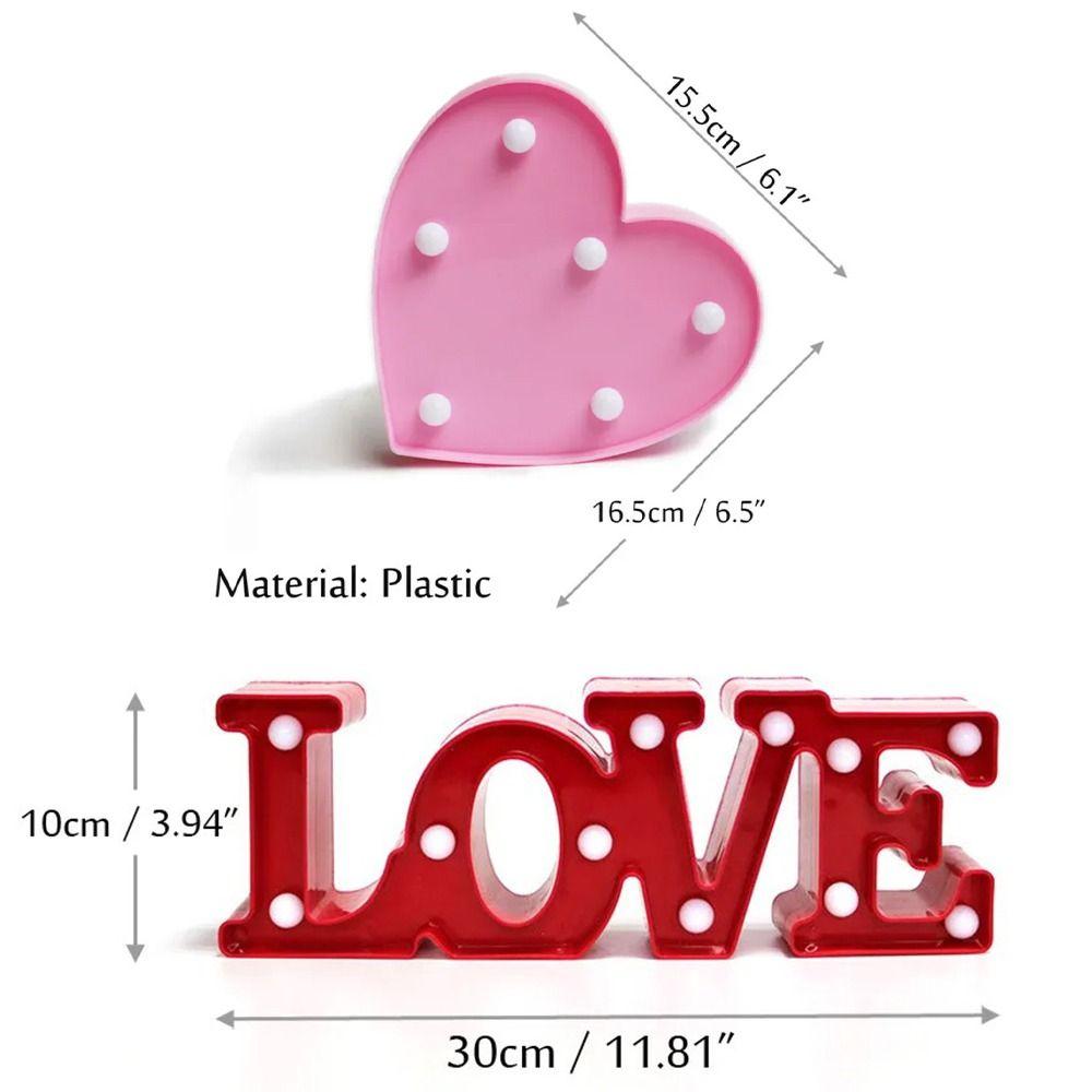 Romantic Night Light Ornament Red Pink Heart Marquee Table Lamp Love Heart LED Lamp  Anniversary