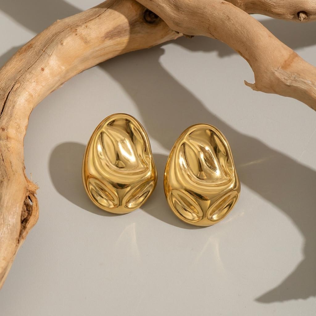 Vintage Geometry Irregular Dripping Oil Earrings for Women Exaggerated U-shaped Stainless Steel Stud Earrings Charms Jewelry