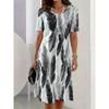 Fashionable Summer Women's Plus Size Short Sleeved T-shirt Dress Comfortable Breathable Round Neck 3d Retro Flower Printed Holiday Party Dress