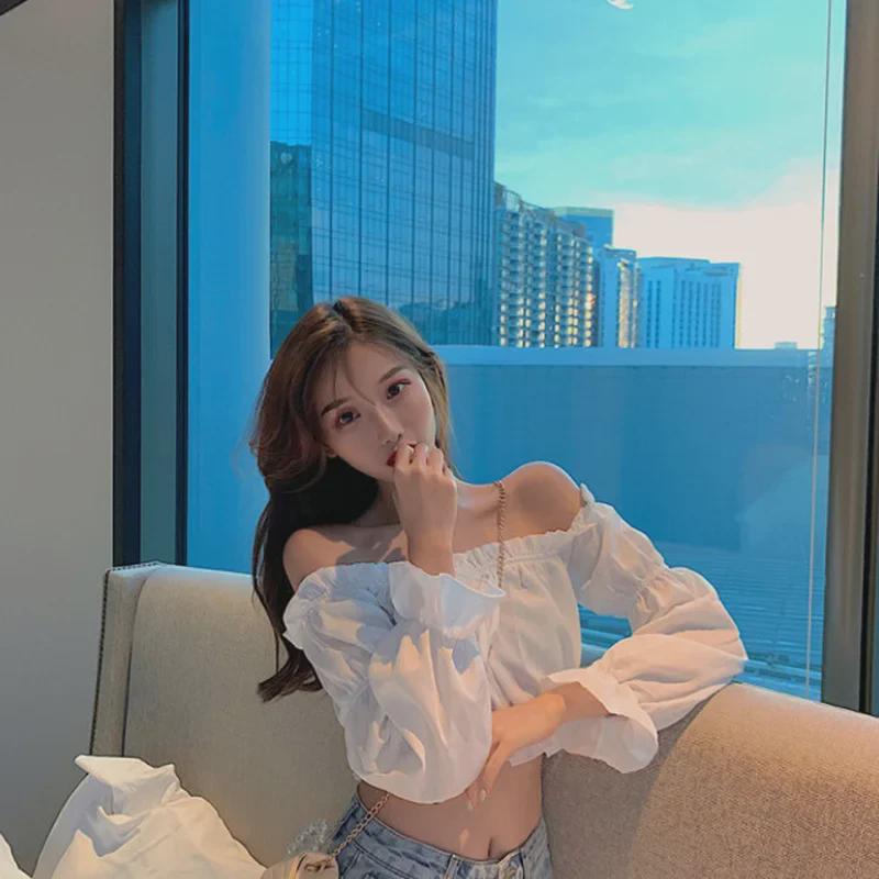 Spring/Summer 2024 Women's Puff Sleeve One-Shoulder Crop Top