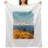 Vintage Mount Hood from Columbia River Gorge with Sunflowers Throw Blanket Softest blankets ands Winter beds Retros Blankets