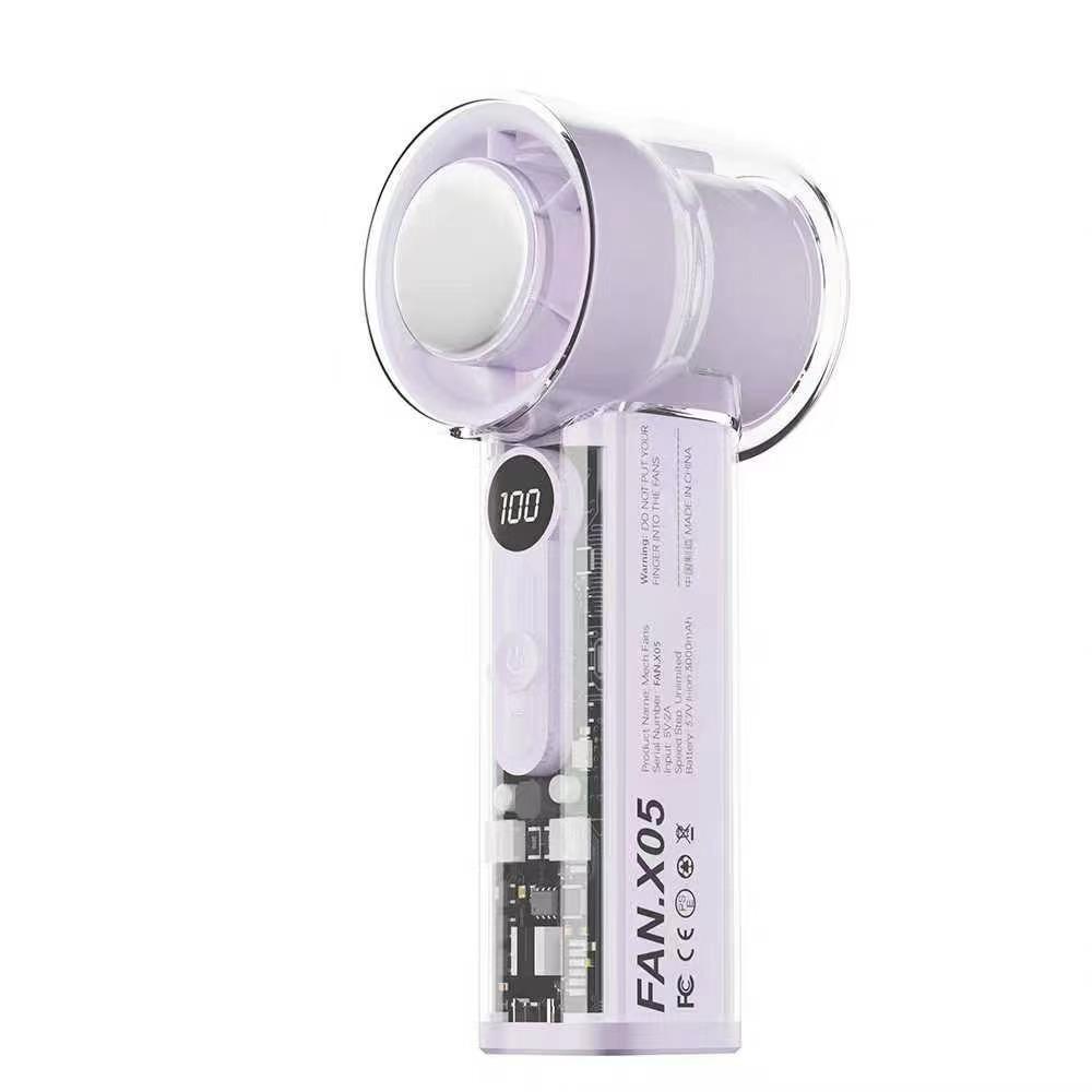 New X05 USB Transparent Mini Handheld Fan High Speed Turbo Cooling Violent Ice Air Cooling Hanging Rope Portable Handheld Fan USB