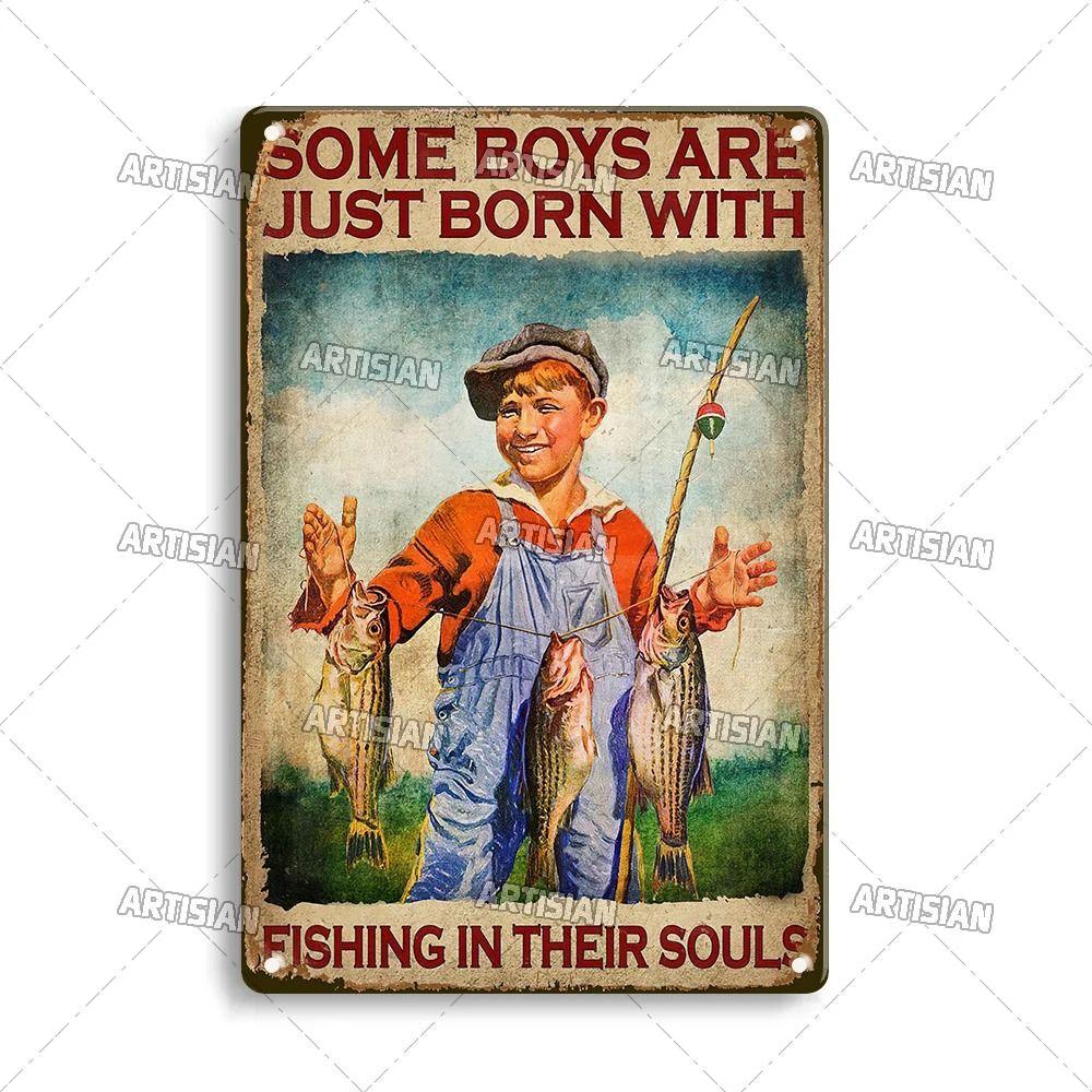 Boy Who Loved Fishing Metal Sign, Gift for Fisherman 20x30cm